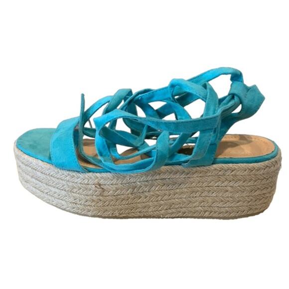 Fashion Nova espadrilles flats ankle leg ties single toe strap turquoise blue 9 - Picture 7 of 11